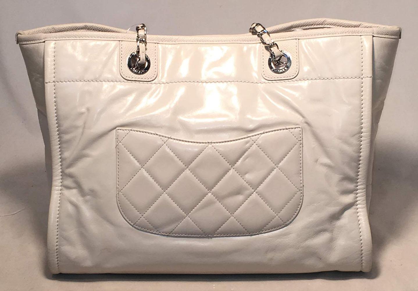 Women's Chanel White Glazed Leather Deauville Shopping Bag Tote