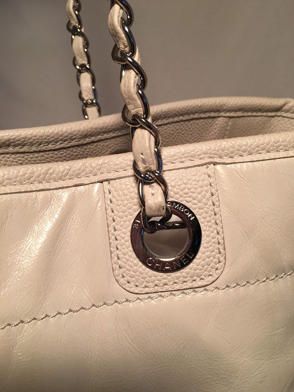 Chanel White Glazed Leather Deauville Shopping Bag Tote 3