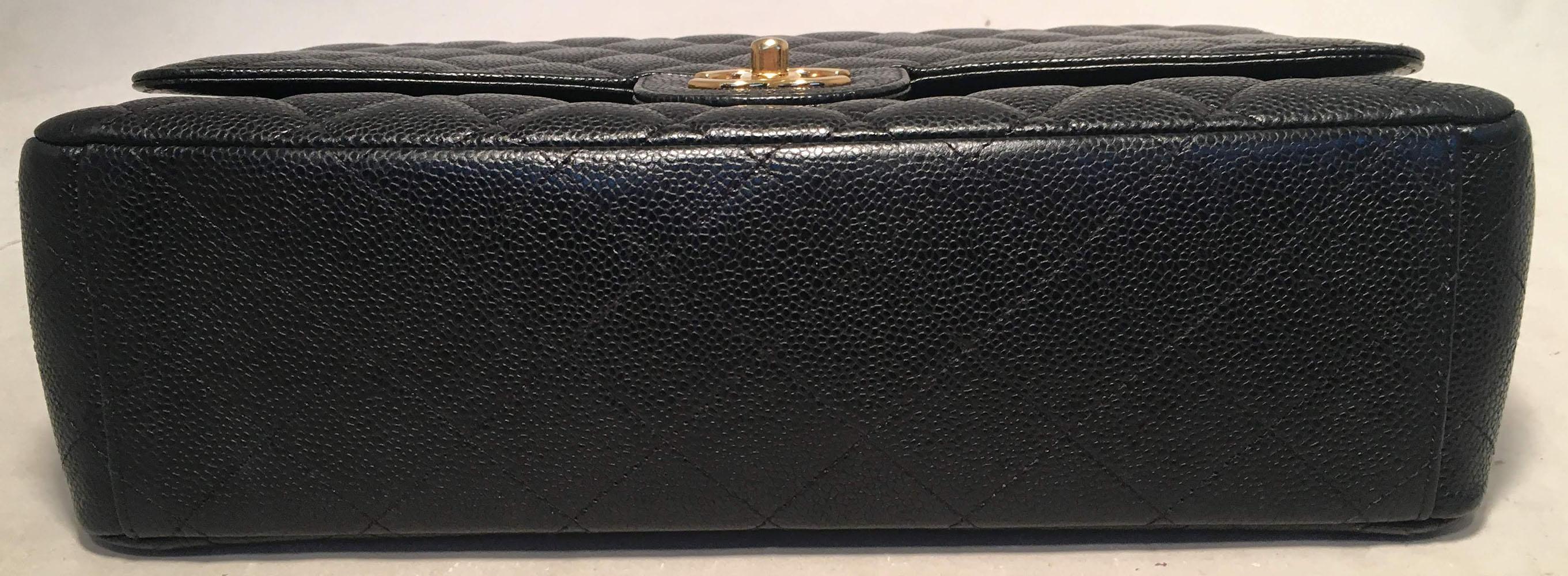 Women's Chanel Black Quilted Caviar 2.55 Double Flap Classic Shoulder Bag 
