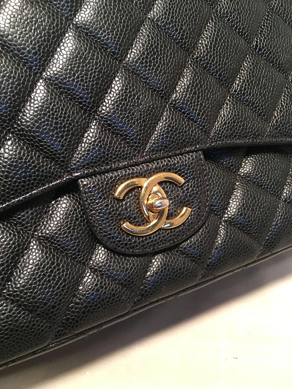 Chanel Black Quilted Caviar 2.55 Double Flap Classic Shoulder Bag  1
