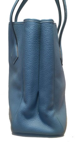 RARE Hermes Victoria Cabas II Blue Clemence Leather Shoulder Bag Shopping Tote