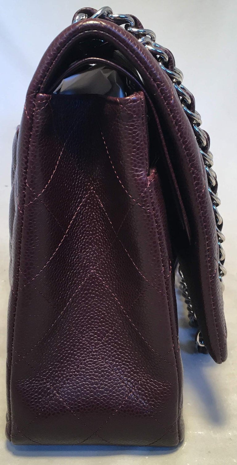 Chanel Dark Purple Quilted Lambskin Leather Maxi Classic Double