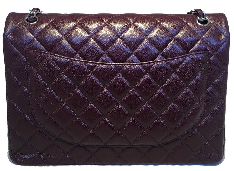 Chanel Dark Plum Purple Caviar 2.55 Double Flap Classic Maxi Shoulder Bag