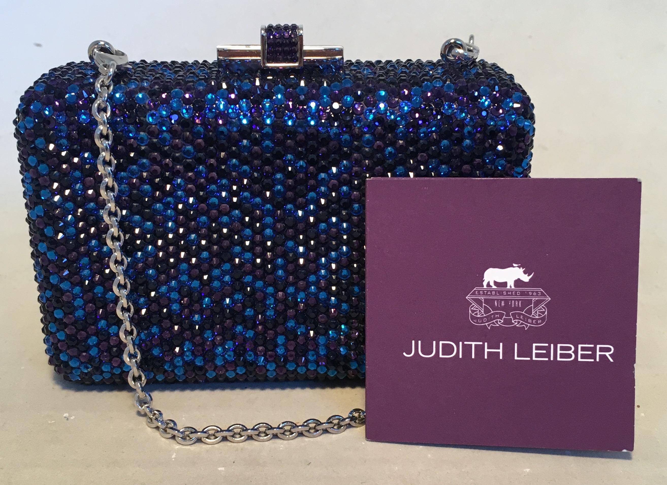 Women's Judith Leiber Blue and Purple Swarovski Crystal Minaudiere Evening Bag Clutch