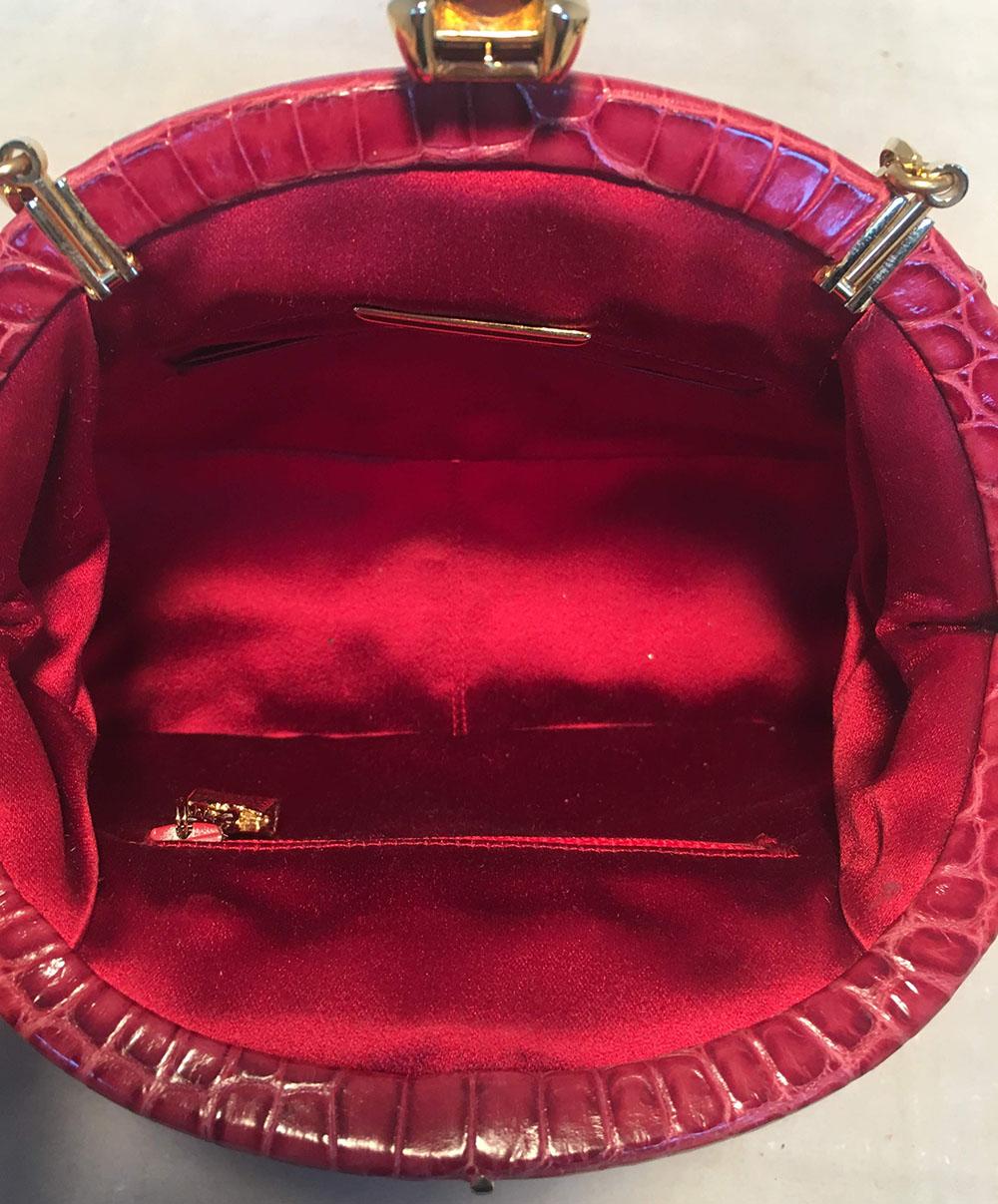 Brown Judith Leiber Small Red Alligator Handbag For Sale