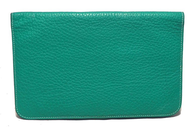 Hermes Teal Jade Green Clemence Leather PHW Dogon Wallet For Sale at ...