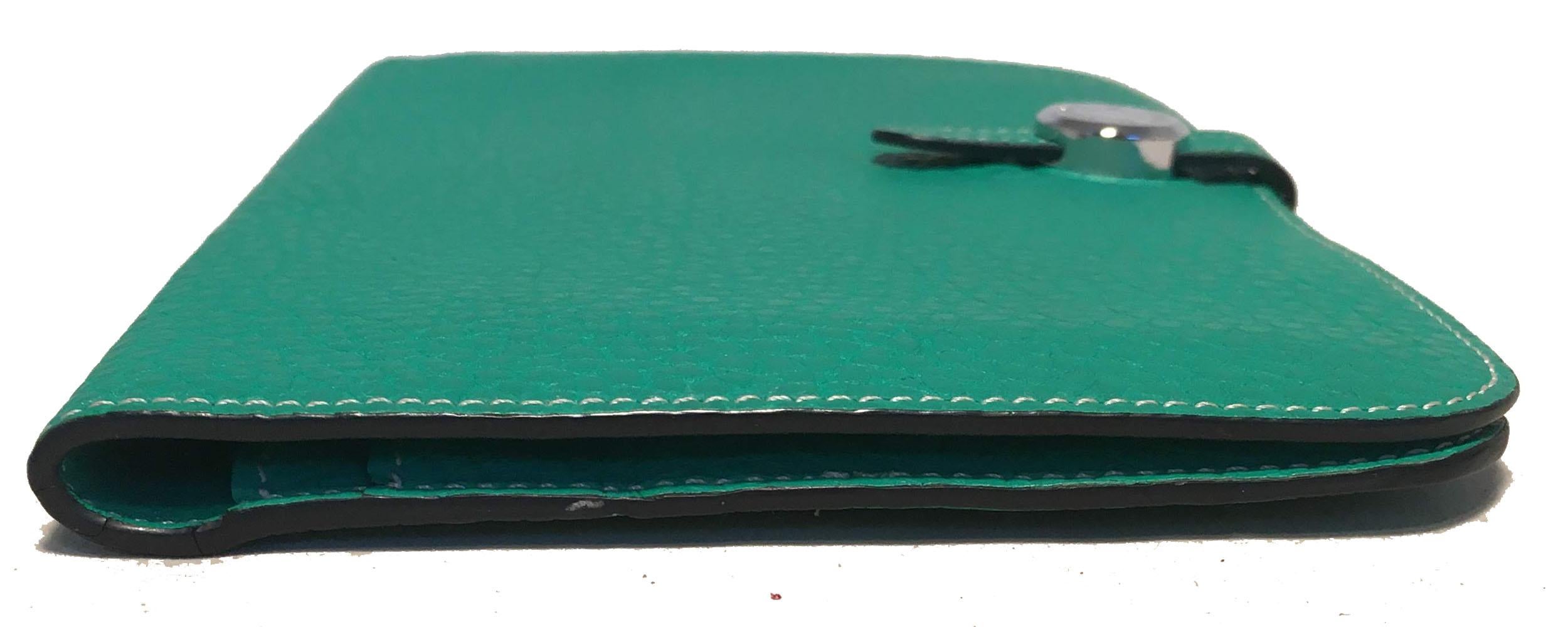 Hermes Teal Jade Green Clemence Leather PHW Dogon Wallet In Excellent Condition In Philadelphia, PA