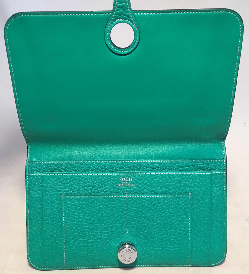 Hermes Teal Jade Green Clemence Leather PHW Dogon Wallet 1