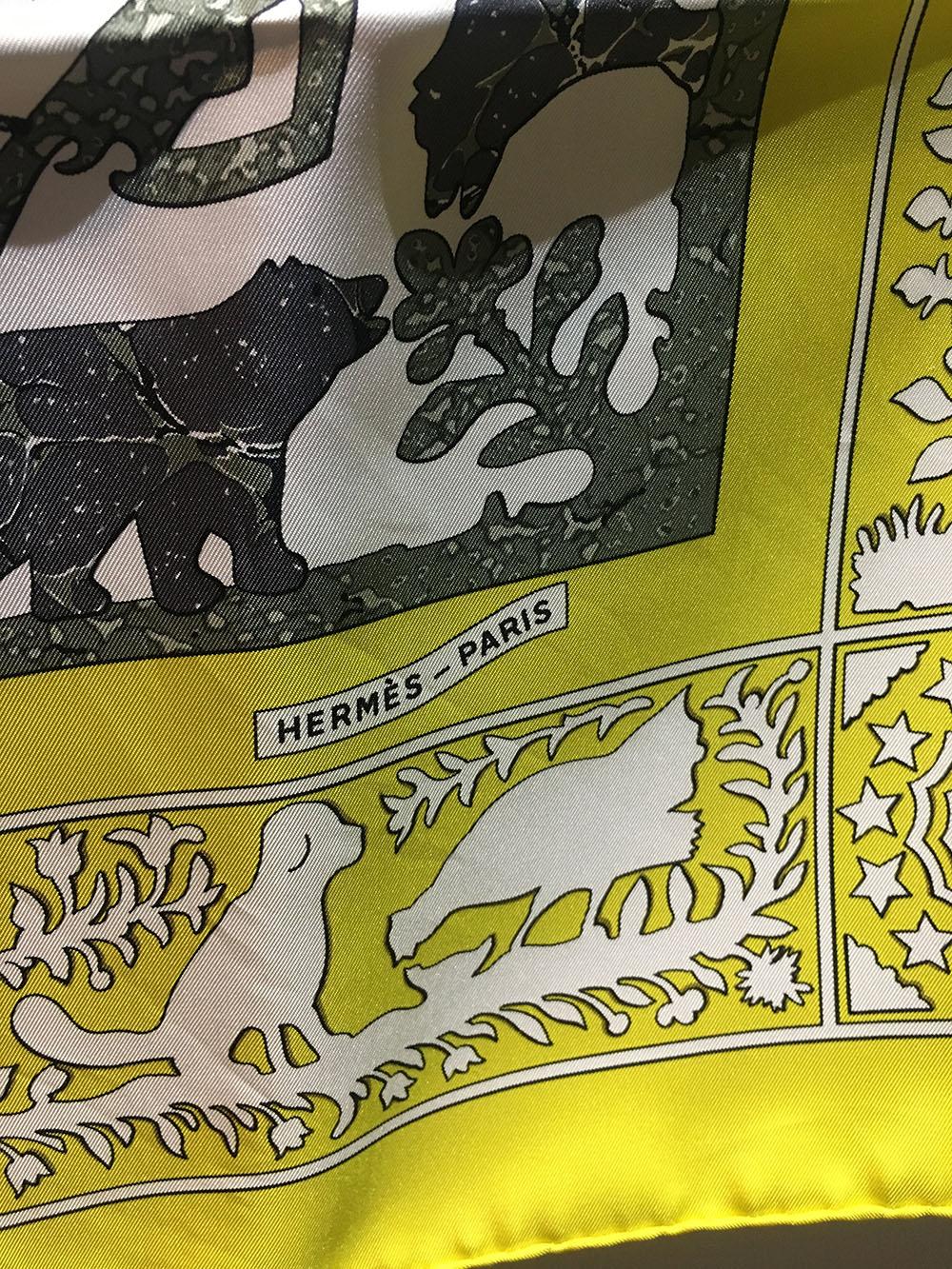 Hermes Early America Chartreuse Yellow Silk Scarf  In Excellent Condition In Philadelphia, PA
