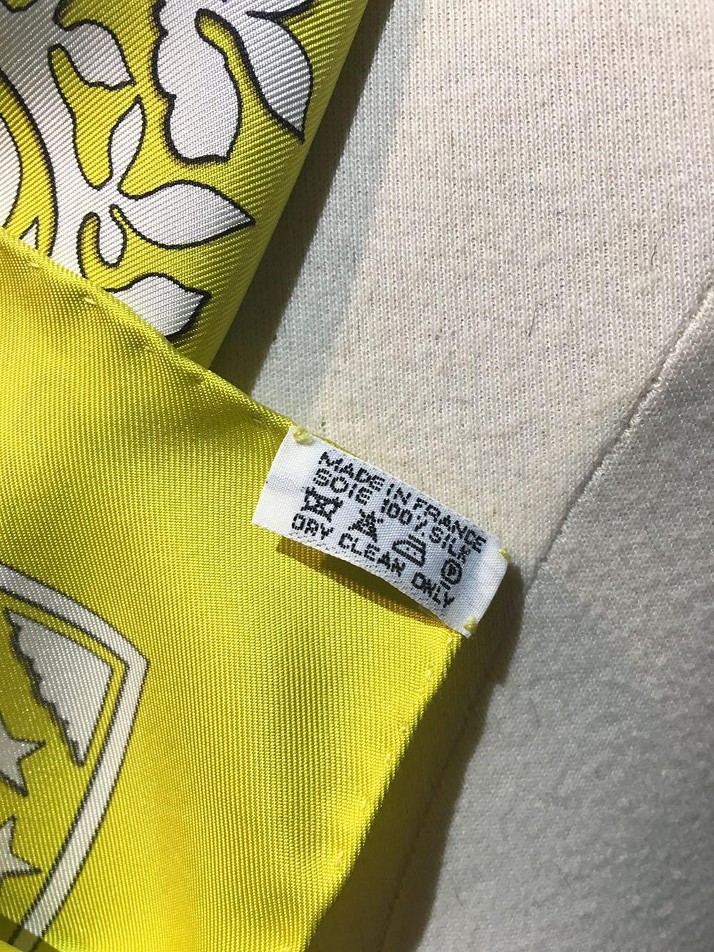 Hermes Early America Chartreuse Yellow Silk Scarf  5