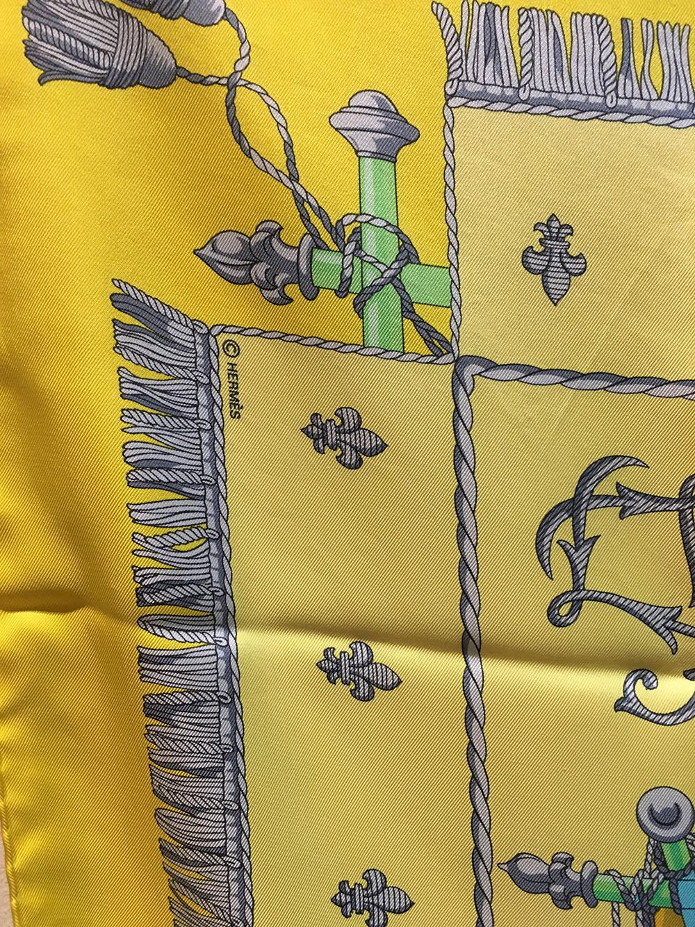 Hermes Vue De Carrosse de la Galere la Reale Silk Scarf in Yellow  In Excellent Condition For Sale In Philadelphia, PA