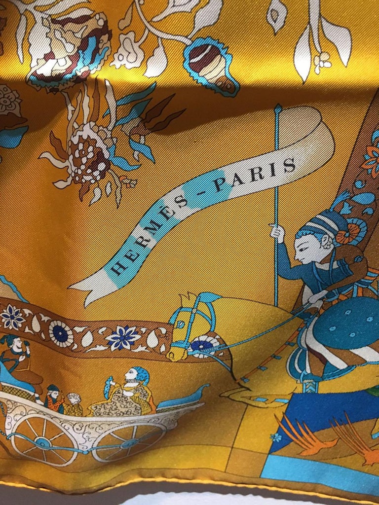 Hermes Vintage Fantaisies Indiennes Silk Scarf in Gold c1987 at 1stDibs