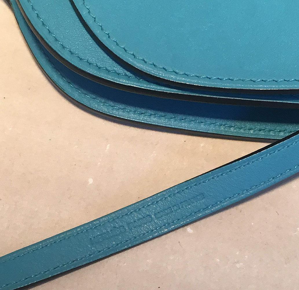 Blue NWOT Hermes Teal Swift Leather Convoyeur Mini Messenger Crossbody Shoulder Bag For Sale