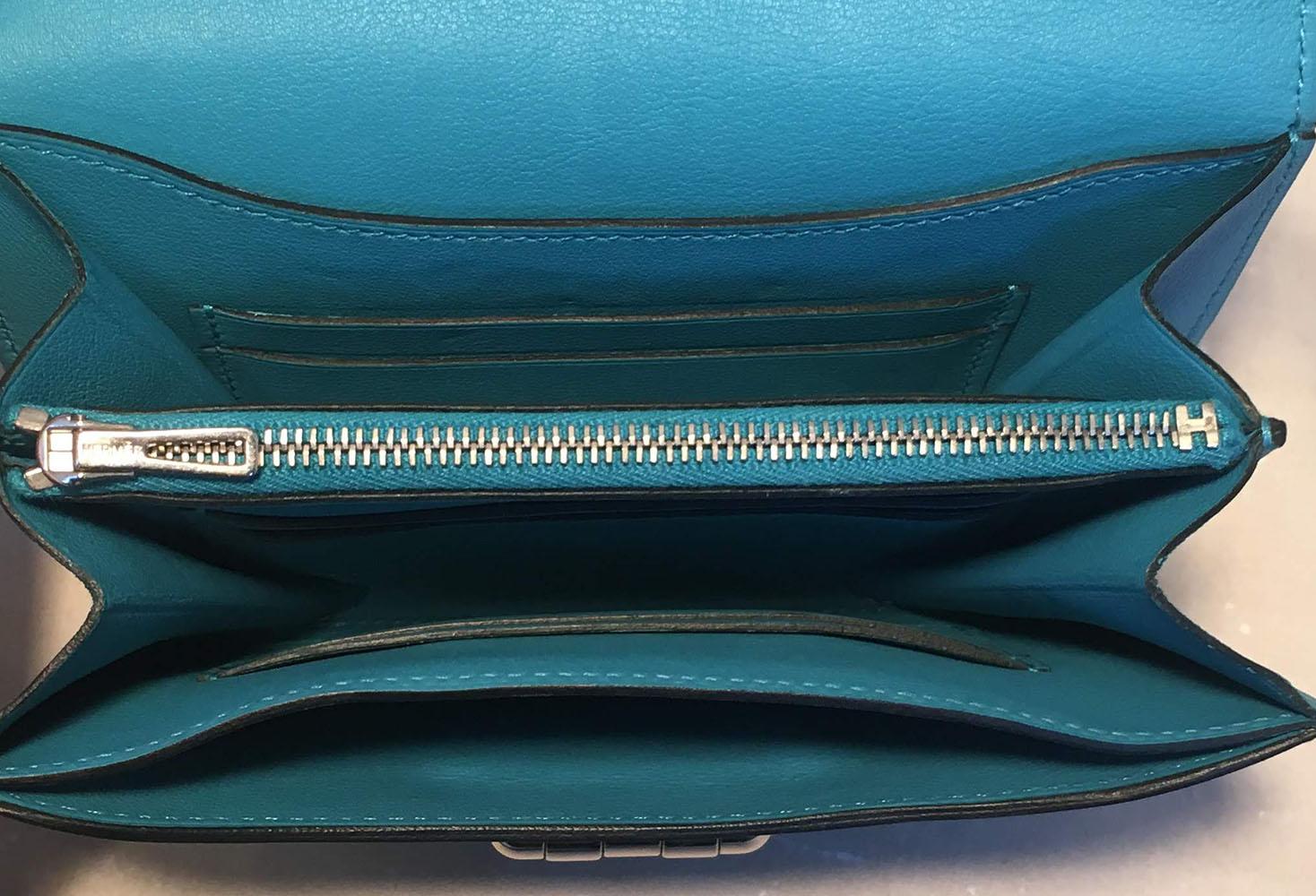 NWOT Hermes Teal Swift Leather Convoyeur Mini Messenger Crossbody Shoulder Bag For Sale 1