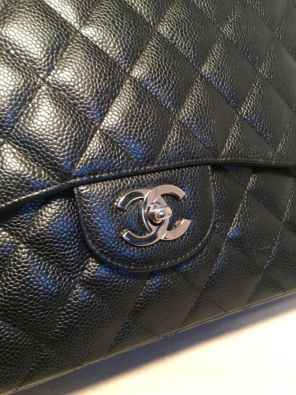 Chanel Black Caviar Jumbo Single Flap Classic Shoulder Bag  1