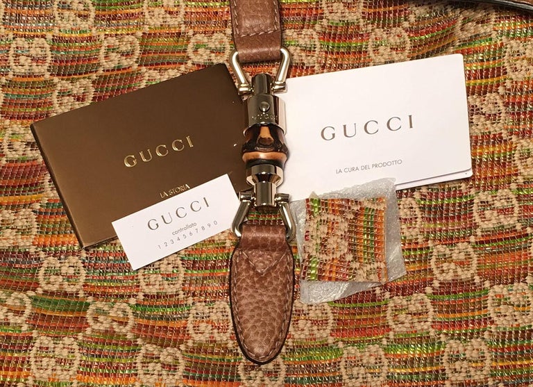 Gucci MultiColor GG Monogram Straw and Tan Leather New Jackie Shoulder ...