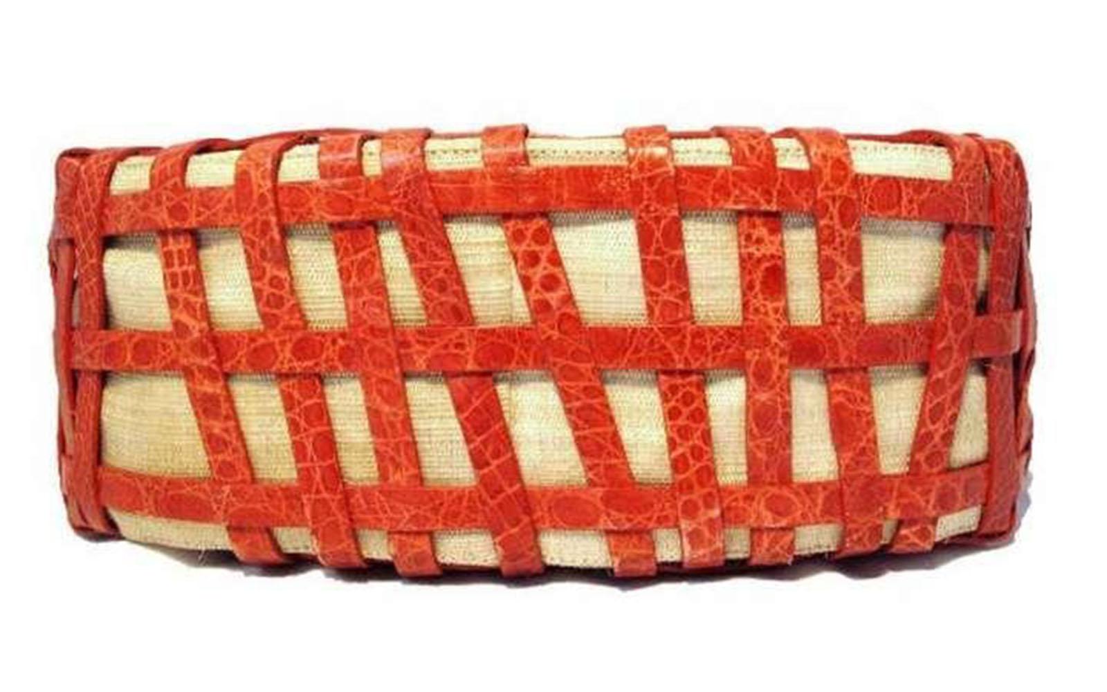 Nancy Gonzalez Red Crocodile Basket Handbag In Excellent Condition In Philadelphia, PA