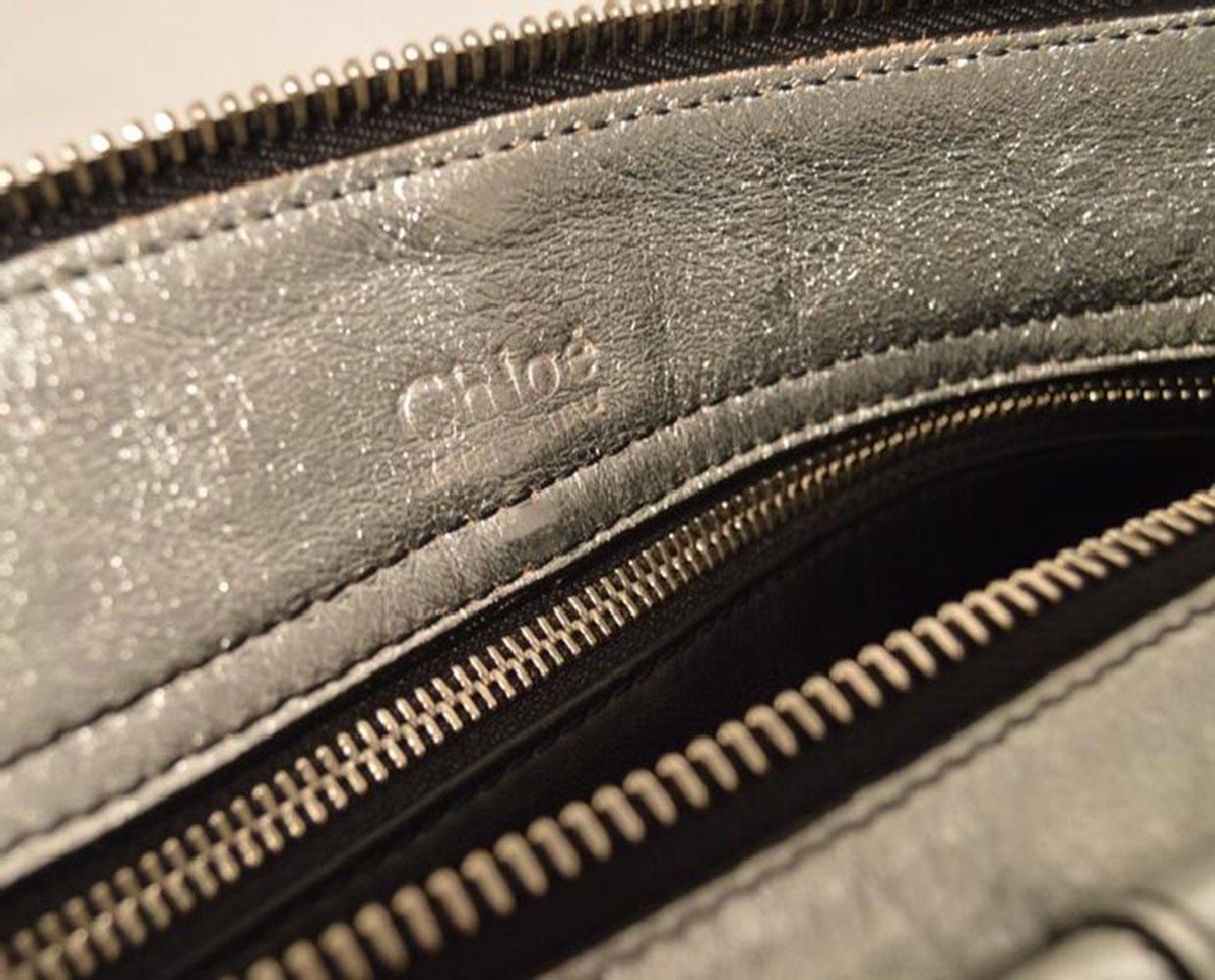 Chloe Silver Leather Satin Snakeskin Buckle Shoulder Bag For Sale 1