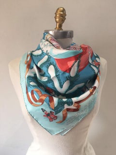 Hermes Noel au 24 Faubourg Silk Scarf in Blue