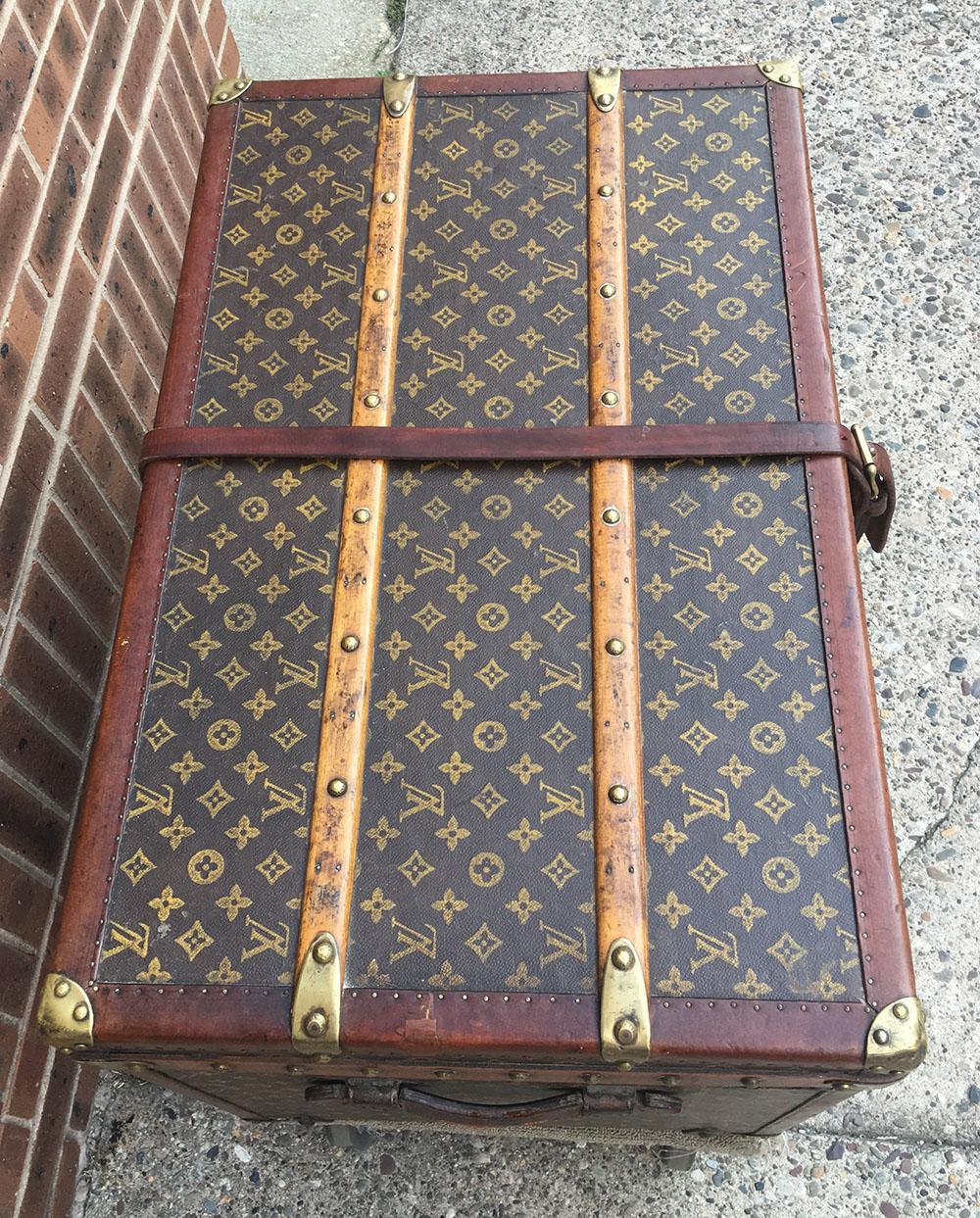 Brown Louis Vuitton Antique Monogram Small Steamer Trunk with Basket Tray c1920s