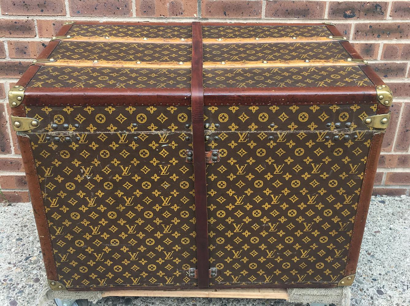 Women's or Men's Louis Vuitton Antique Monogram Small Steamer Trunk with Basket Tray c1920s