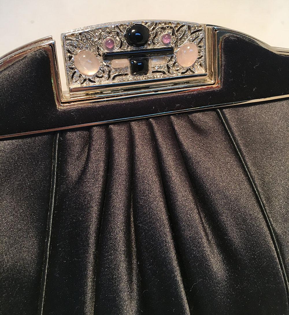 Judith Leiber Vintage Black Pleated Silk Clutch For Sale 1
