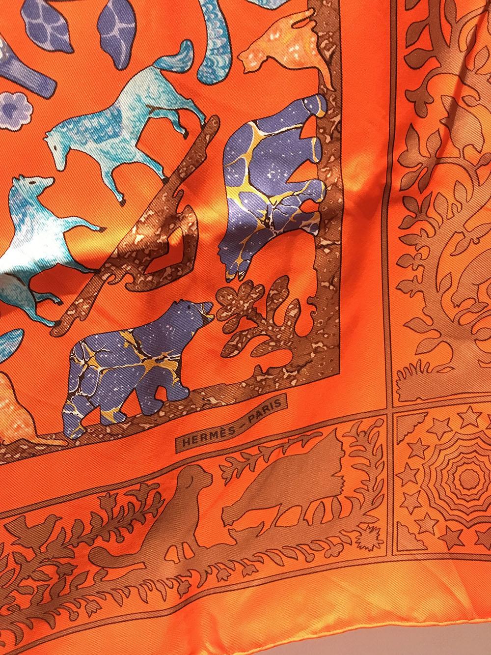 Hermes Early America Orange Silk Scarf In Excellent Condition In Philadelphia, PA