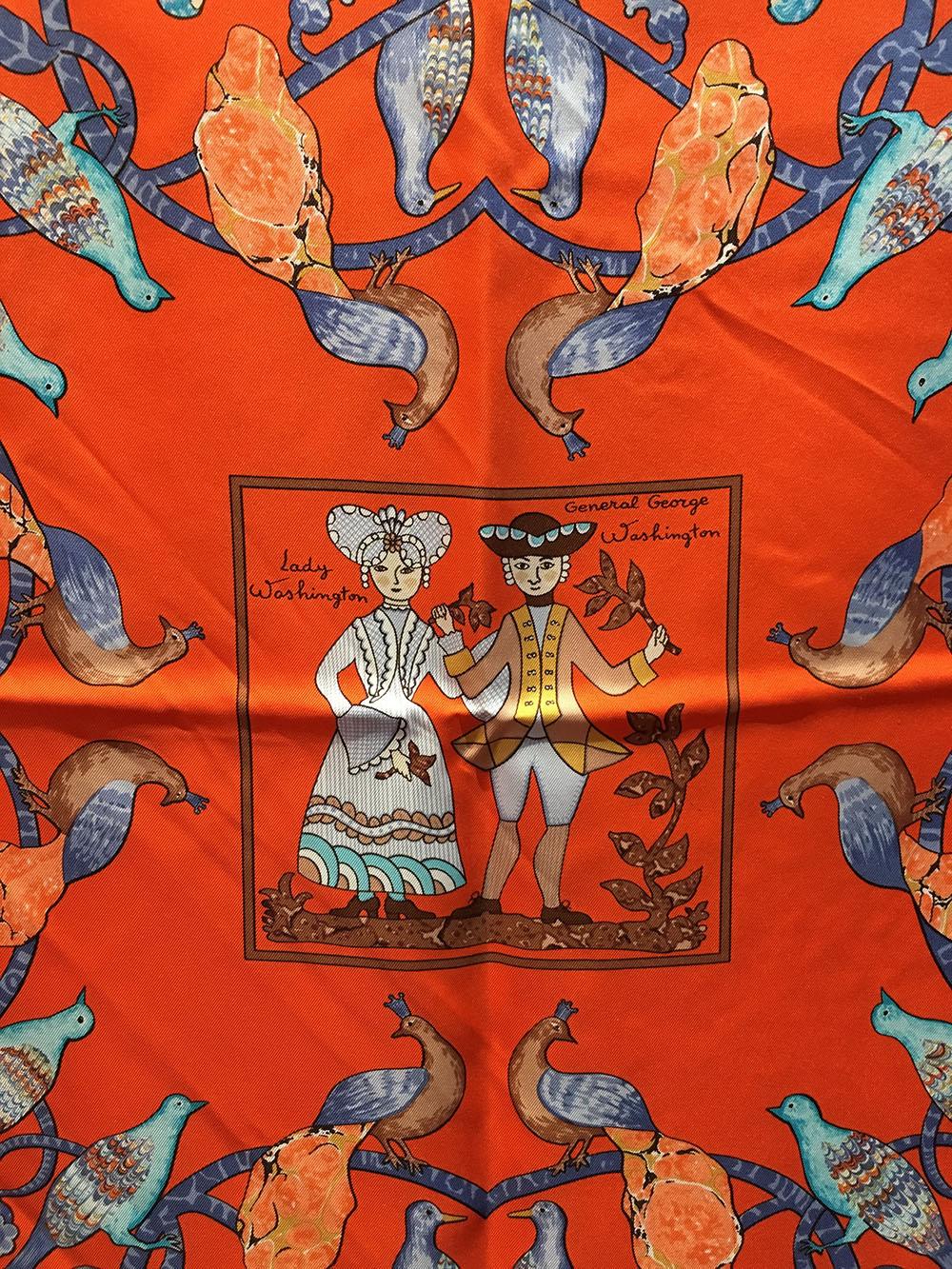 Women's or Men's Hermes Early America Orange Silk Scarf