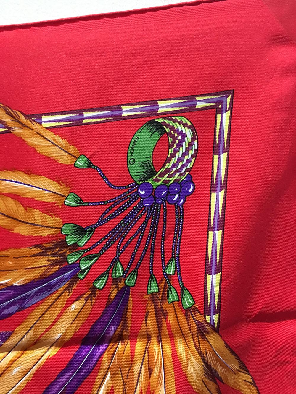 Hermes Vintage Brazil Silk Scarf in Red In Excellent Condition In Philadelphia, PA