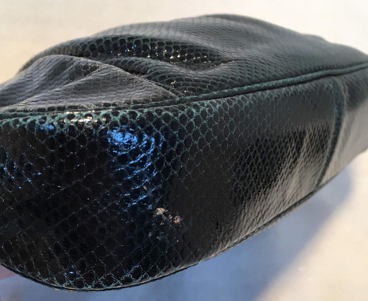 Women's Judith Leiber Vintage Black Lizard Art Deco Embellished Top Clutch