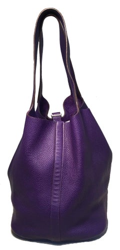 Hermes Purple Clemence Leather Picotin TGM Handbag