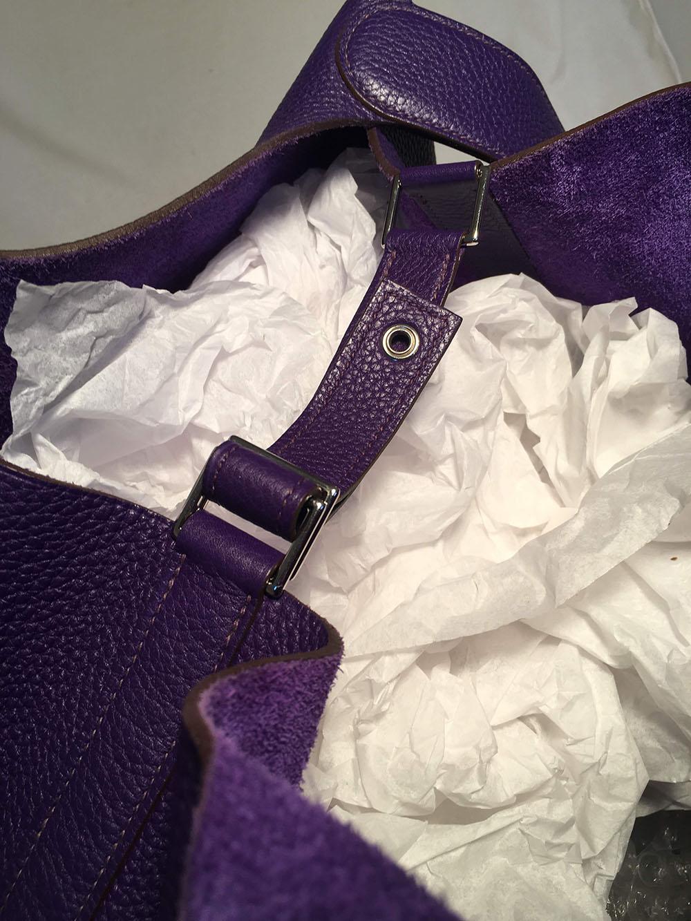 Hermes Purple Clemence Leather Picotin TGM Handbag In Excellent Condition In Philadelphia, PA
