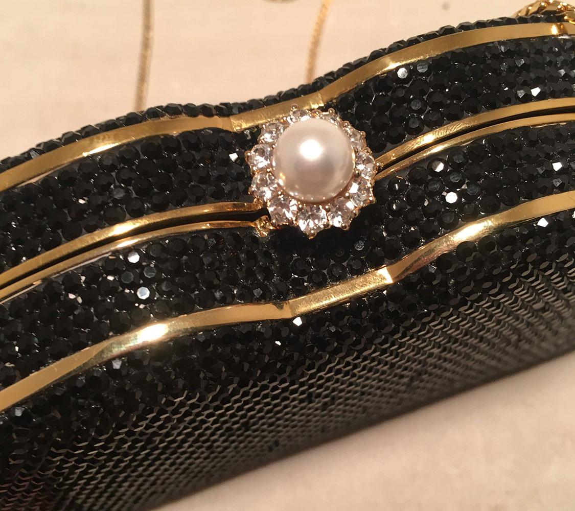 Judith Leiber Black Swarovski Crystal Minaudiere Evening Bag Clutch For Sale 1