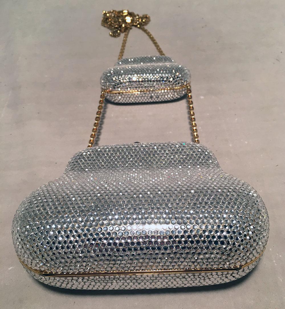 Gray RARE Judith Leiber Double Clear Crystal Minaudiere Evening Shoulder Bag 
