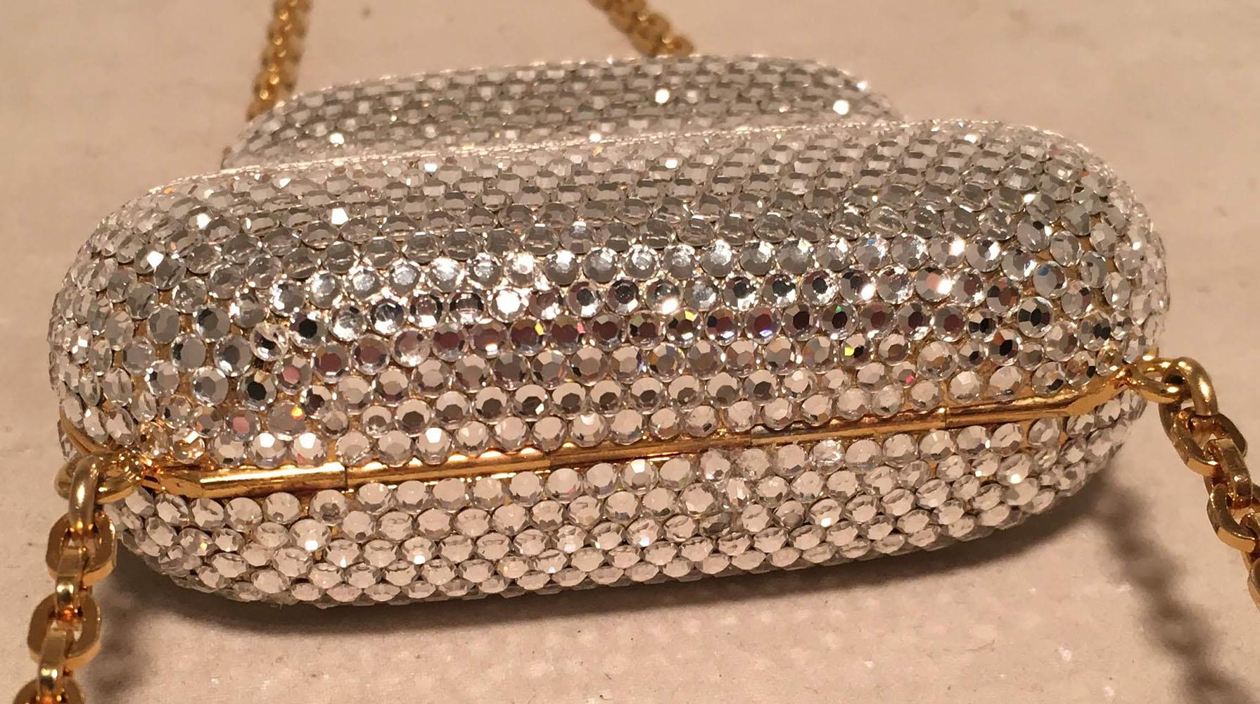 RARE Judith Leiber Double Clear Crystal Minaudiere Evening Shoulder Bag  In Excellent Condition In Philadelphia, PA