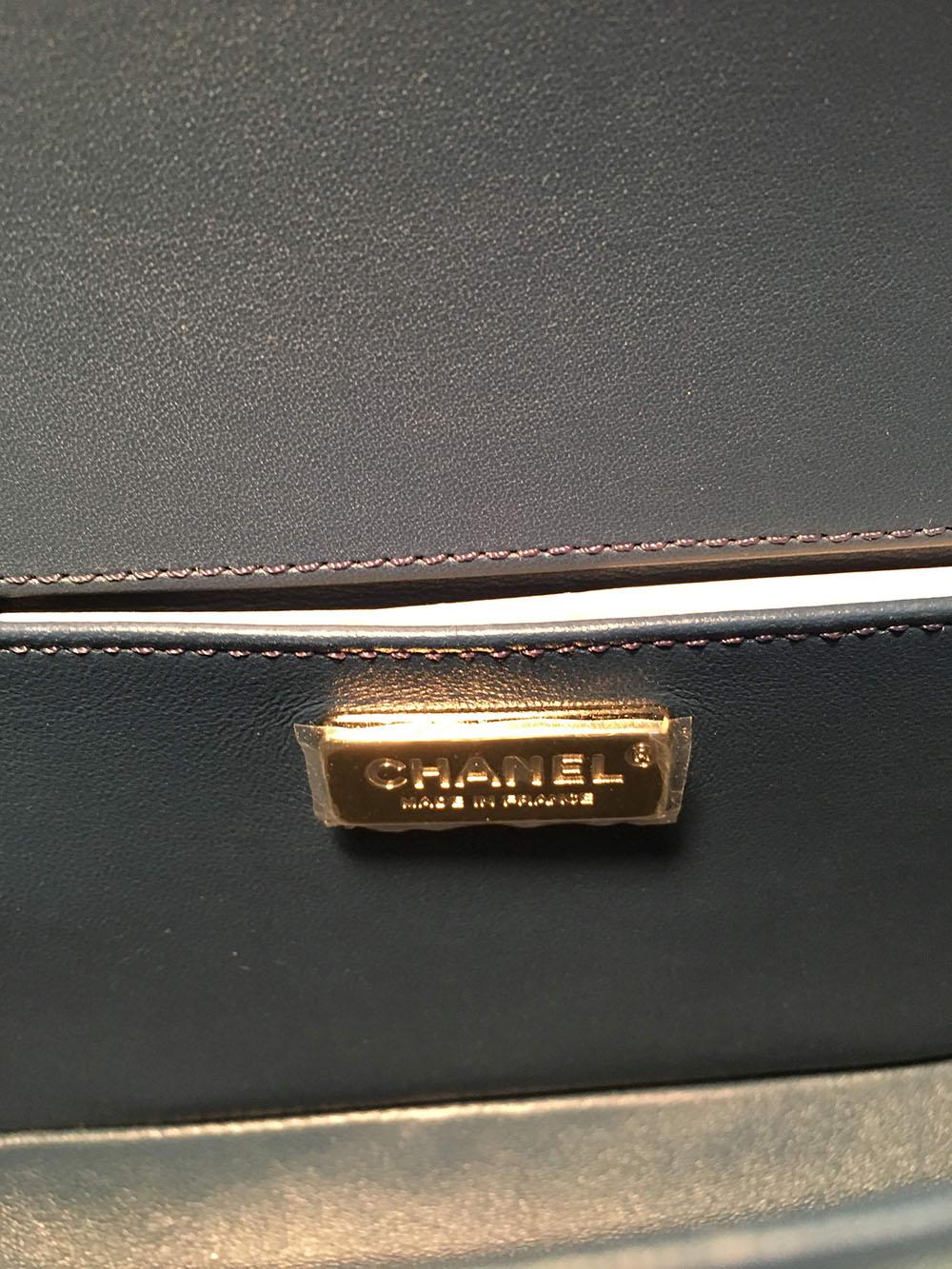 Chanel Marine Blue Snakeskin Le Boy Classic Flap Shoulder Bag In New Condition In Philadelphia, PA