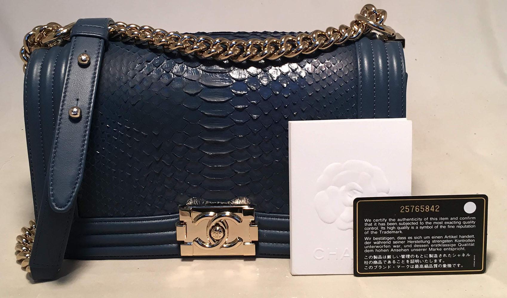 Chanel Marine Blue Snakeskin Le Boy Classic Flap Shoulder Bag 1