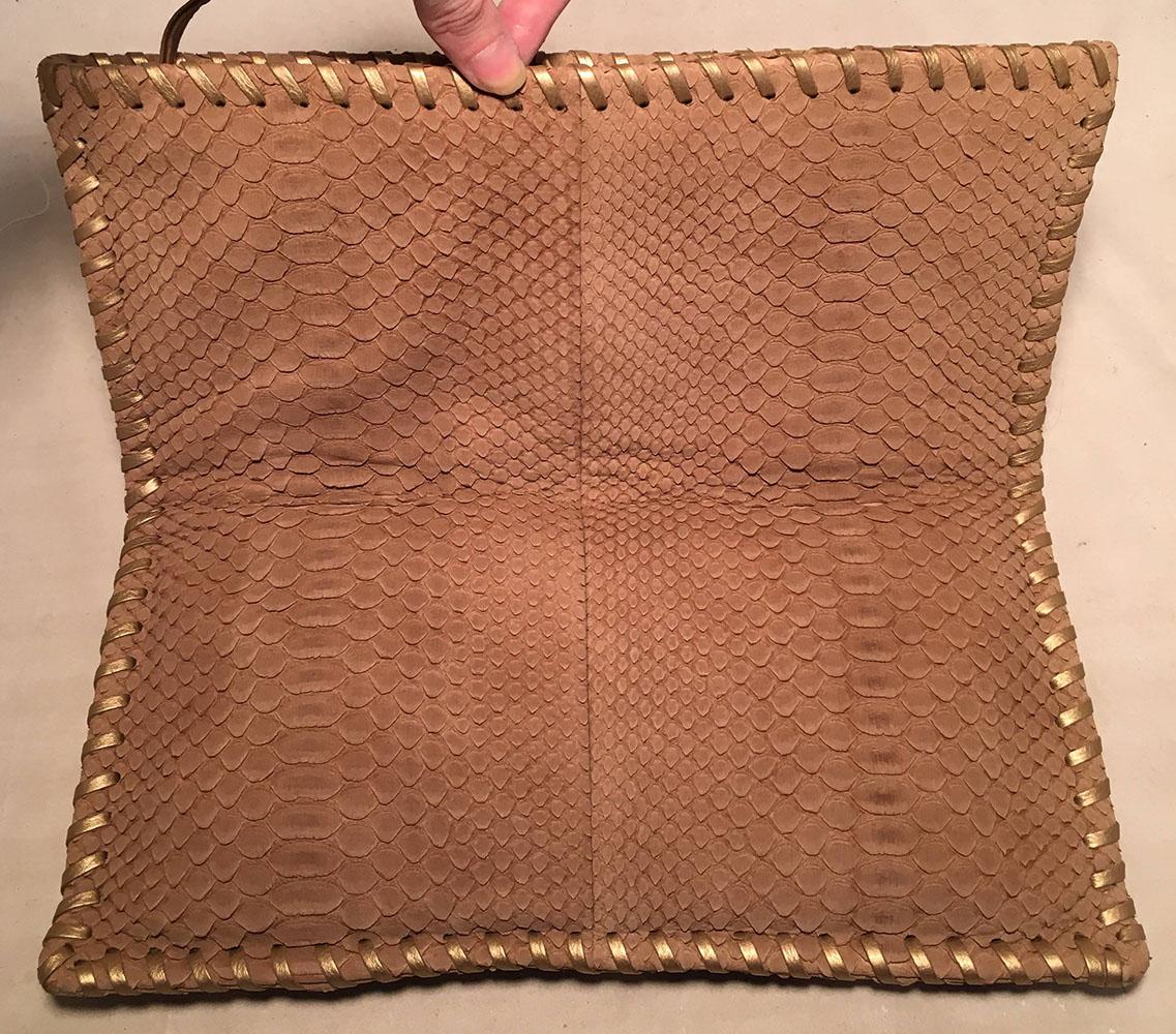 Chanel Tan Snakeskin Leather Patch Gold Stitched Jeweled CC Fold Over Clutch 1