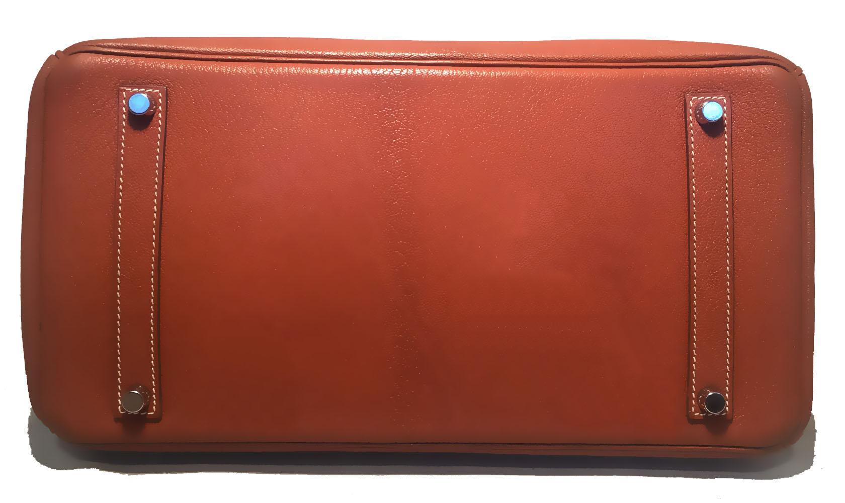 Brown Hermes Tan 35cm Chevre Coromandel Leather Silver PDH Birkin Bag