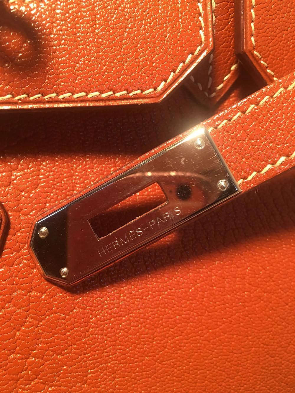 Hermes Tan 35cm Chevre Coromandel Leather Silver PDH Birkin Bag In Excellent Condition In Philadelphia, PA