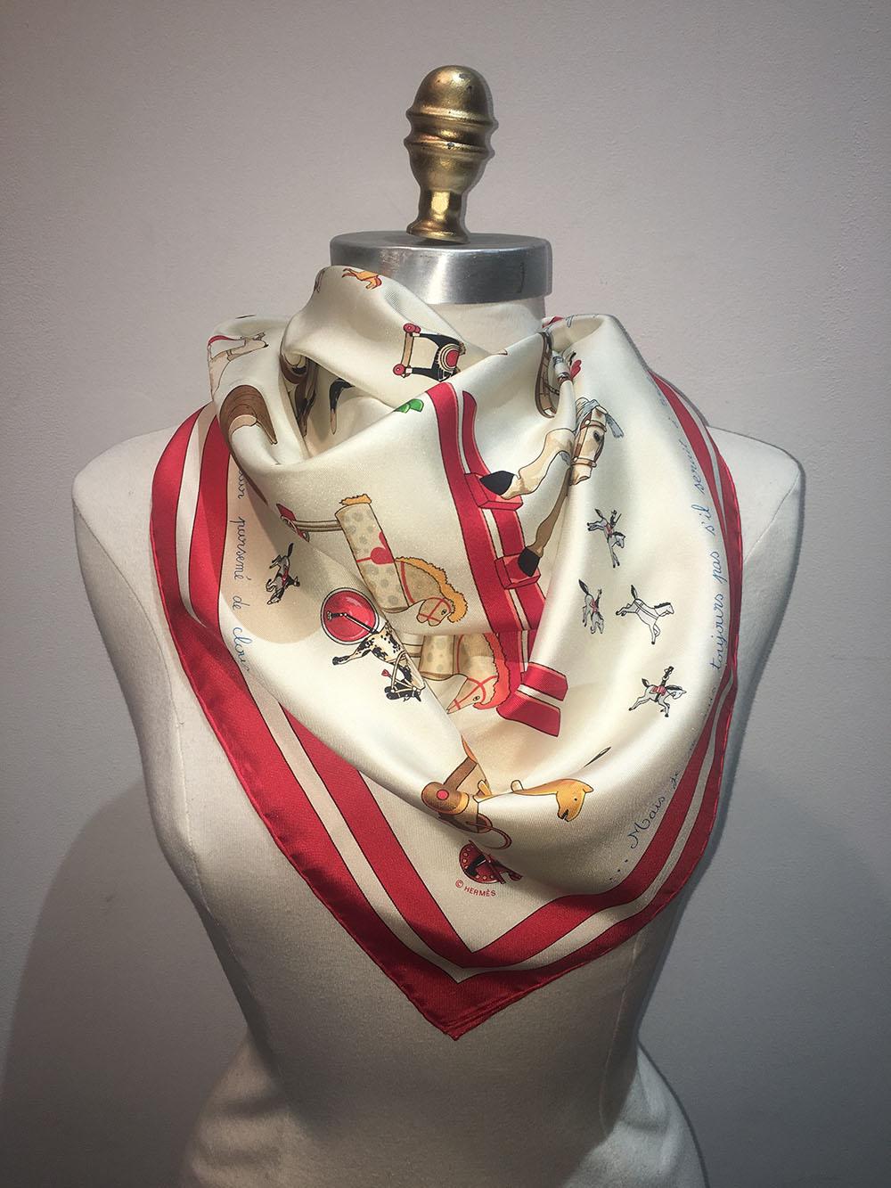 Limited Edition Hermes Raconte-Moi Le Cheval Silk Scarf in Red  In Excellent Condition In Philadelphia, PA