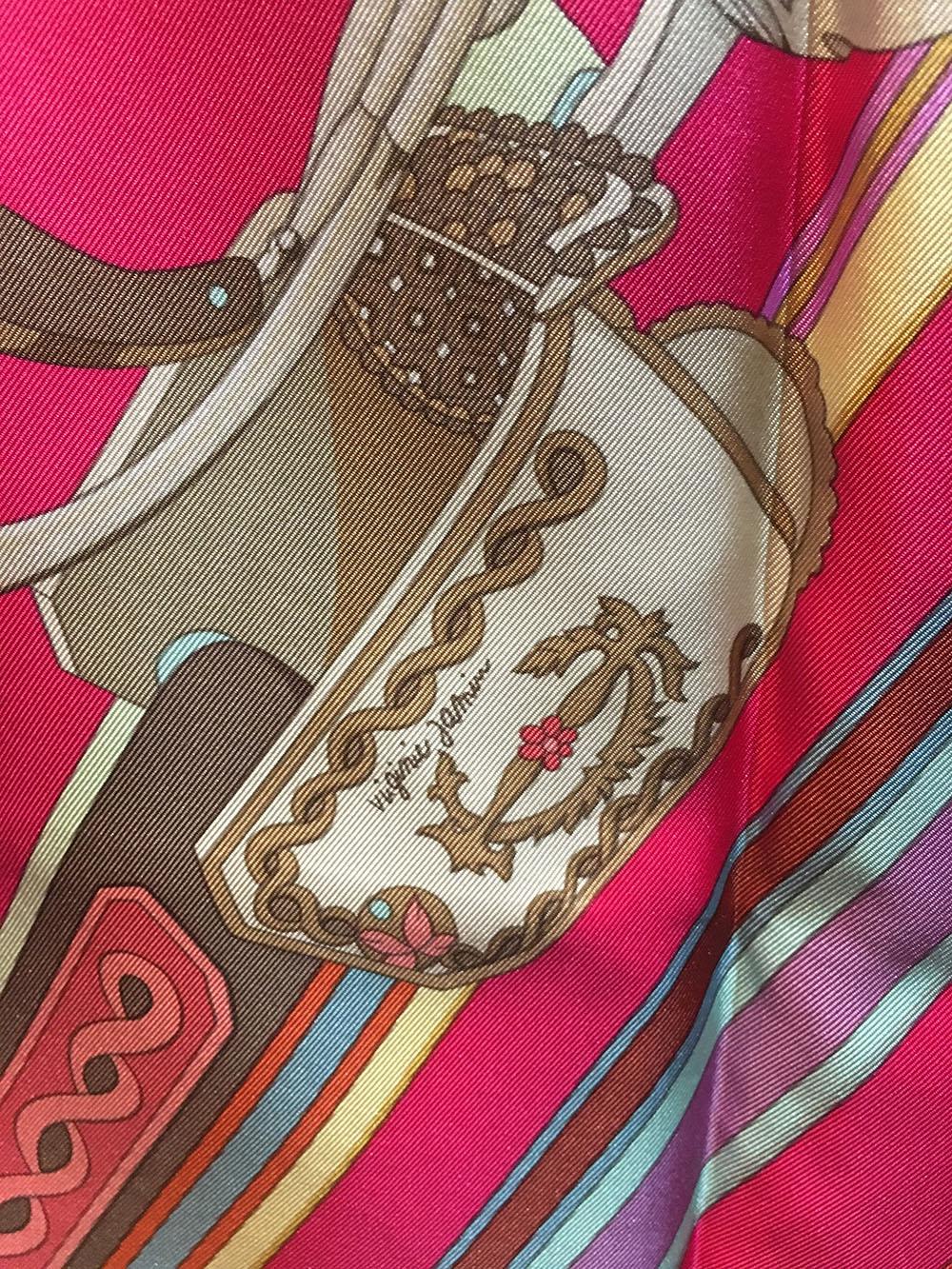 RARE Hermes Concours d'Etriers Silk Scarf in Pink In Excellent Condition In Philadelphia, PA