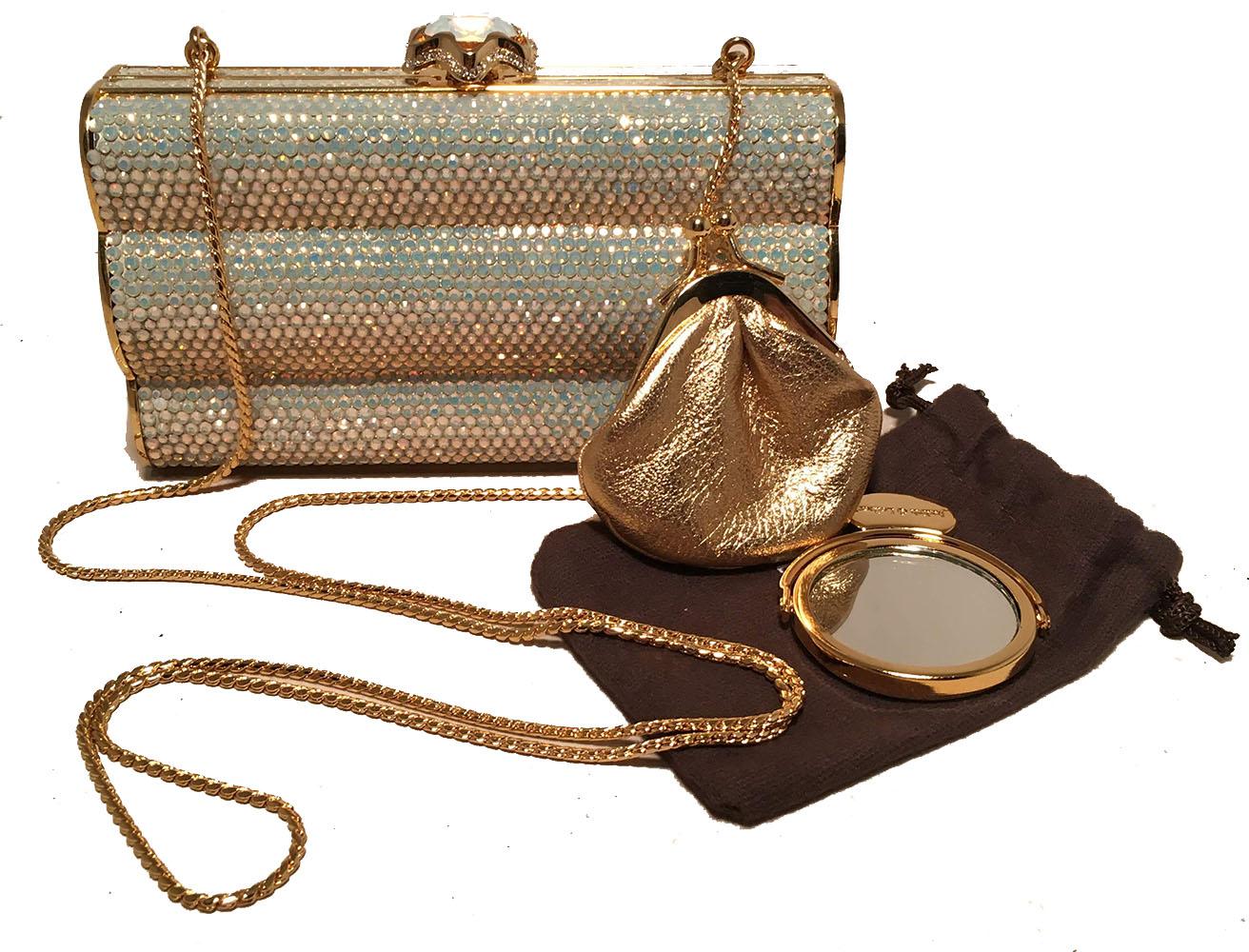 Judith Leiber Iridescent Swarovski Crystal Gold Minaudiere Evening Bag Clutch 1