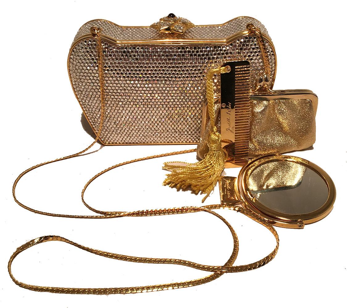 Judith Leiber Clear Swarovski Crystal Flower Top Minaudiere Evening Bag Clutch For Sale 1