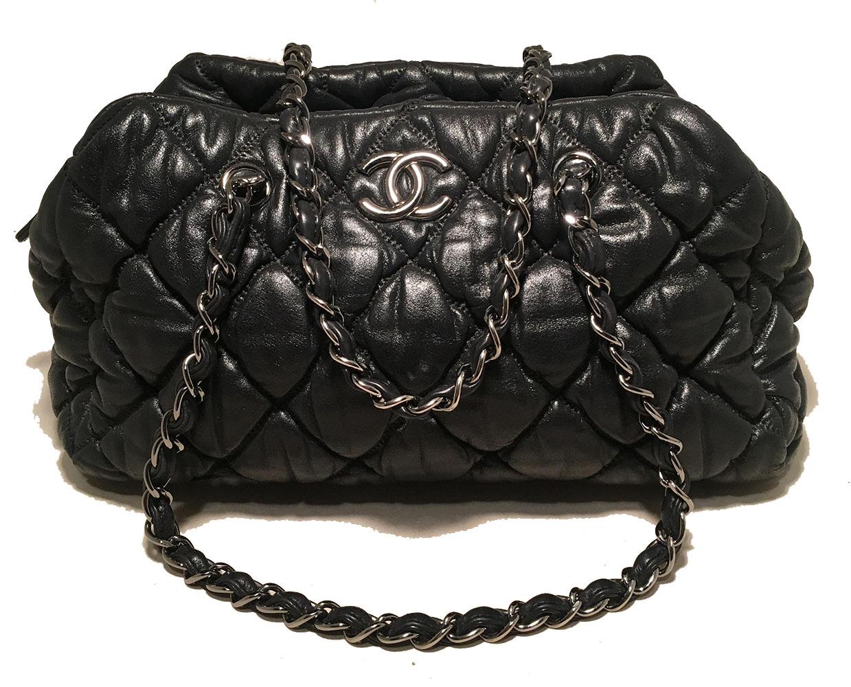 Chanel Dark Gray Quilted Puffy Leather Shoulder Bag Tote