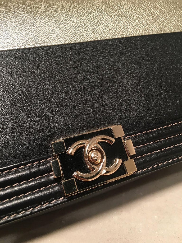 Chanel Black and Gold Le Boy Classic Flap Clutch at 1stDibs