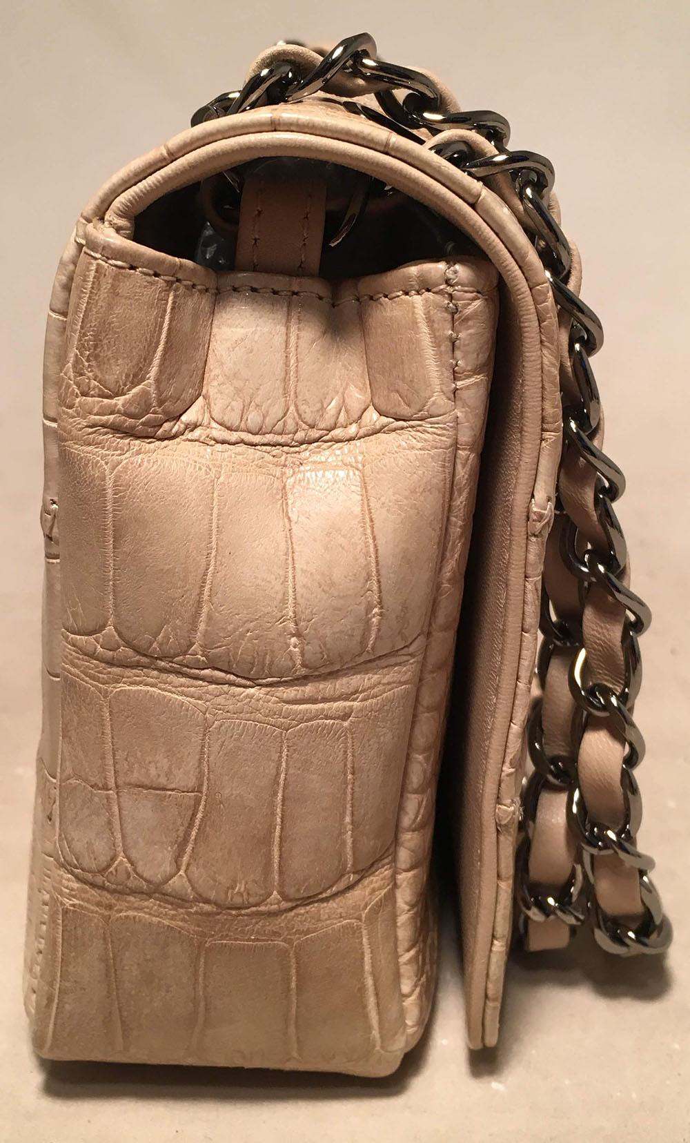 RARE Chanel Natural Beige Crocodile Quilted Classic Flap Shoulder Bag In Excellent Condition In Philadelphia, PA