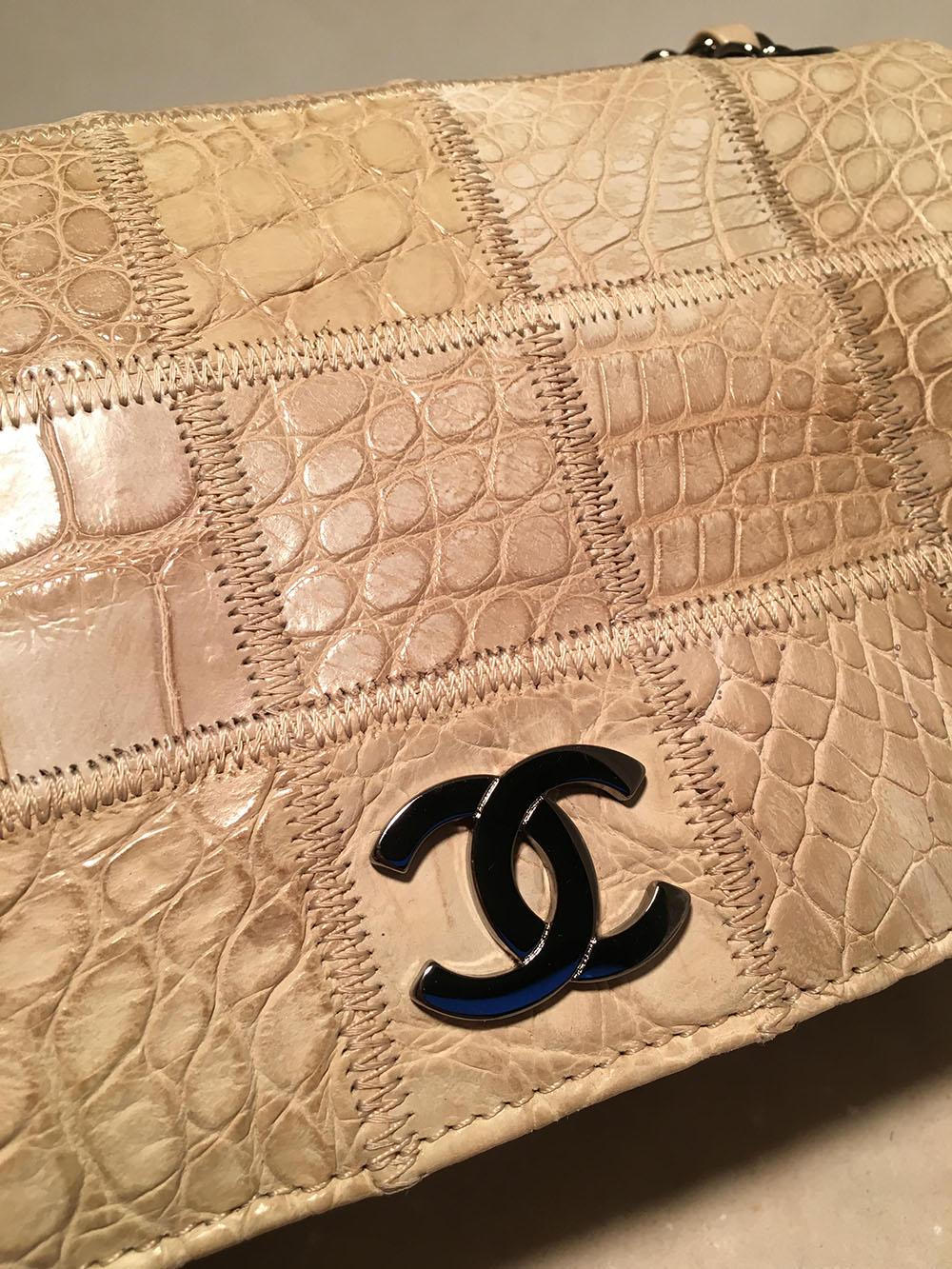 RARE Chanel Natural Beige Crocodile Quilted Classic Flap Shoulder Bag 1