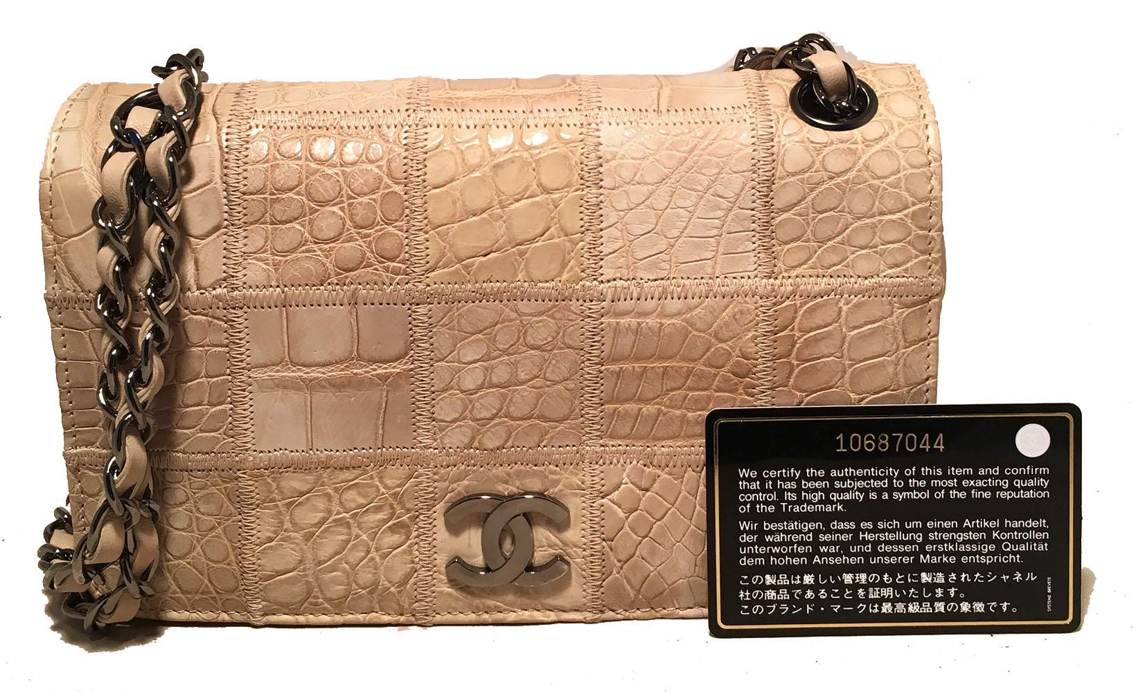 RARE Chanel Natural Beige Crocodile Quilted Classic Flap Shoulder Bag 6