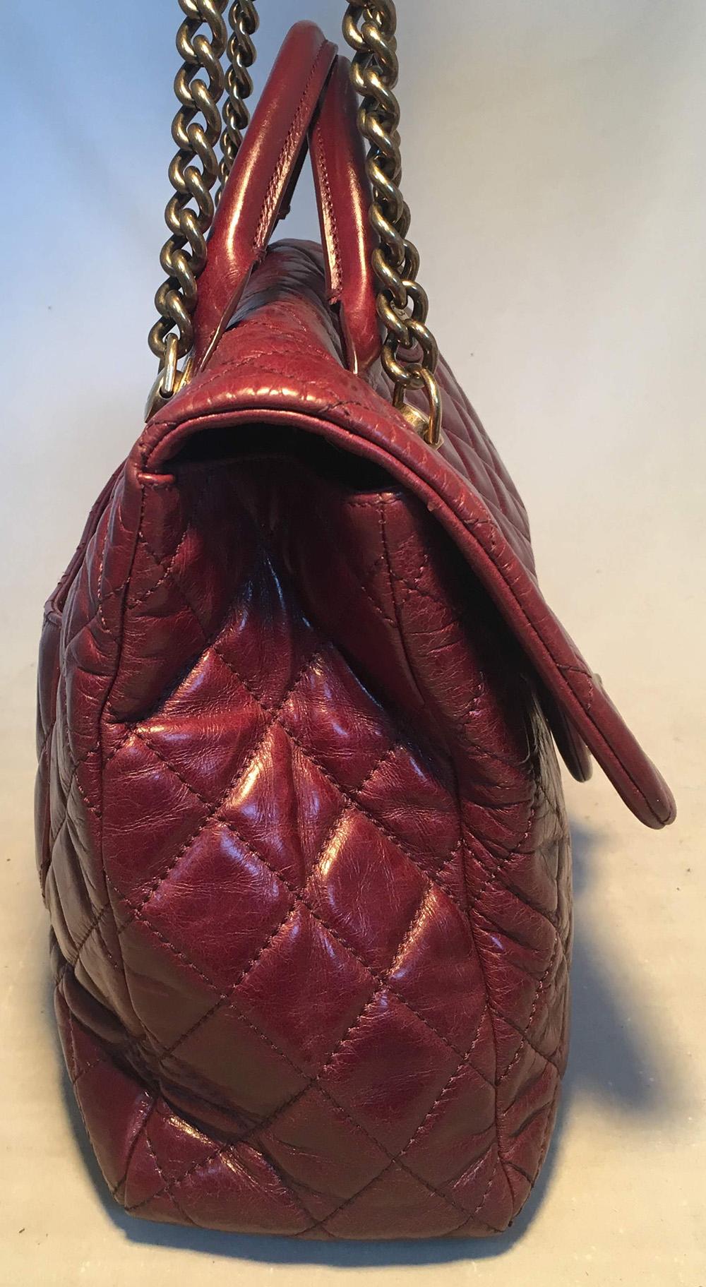 Black Chanel Maroon Distressed Quilted Leather Large Classic Flap Shoulder Bag